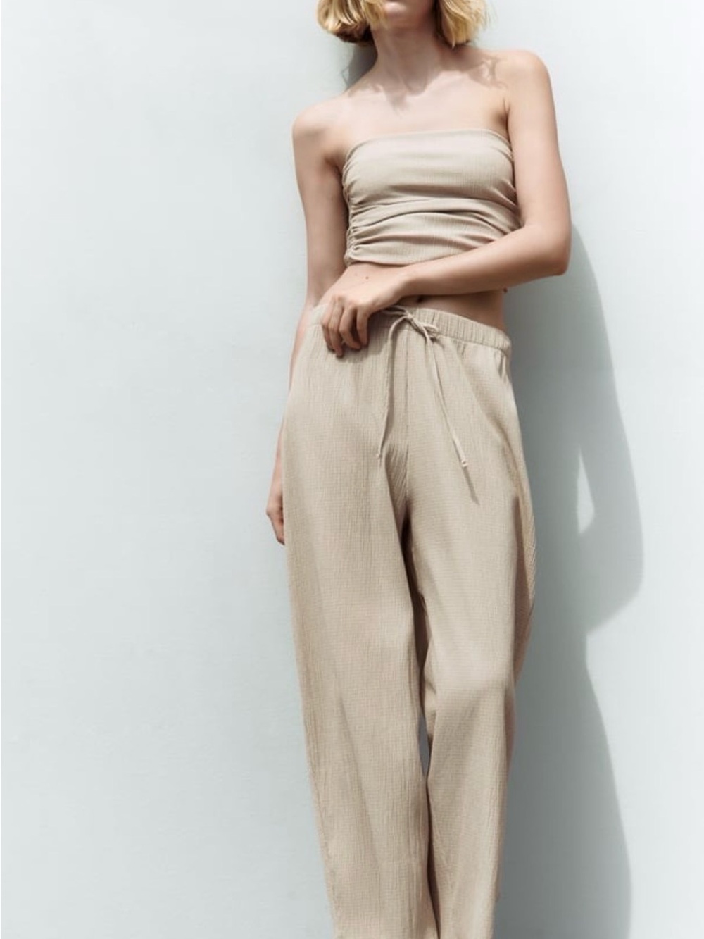 GUC! Zara Beige Tube Top & Wide-Leg Pants Set